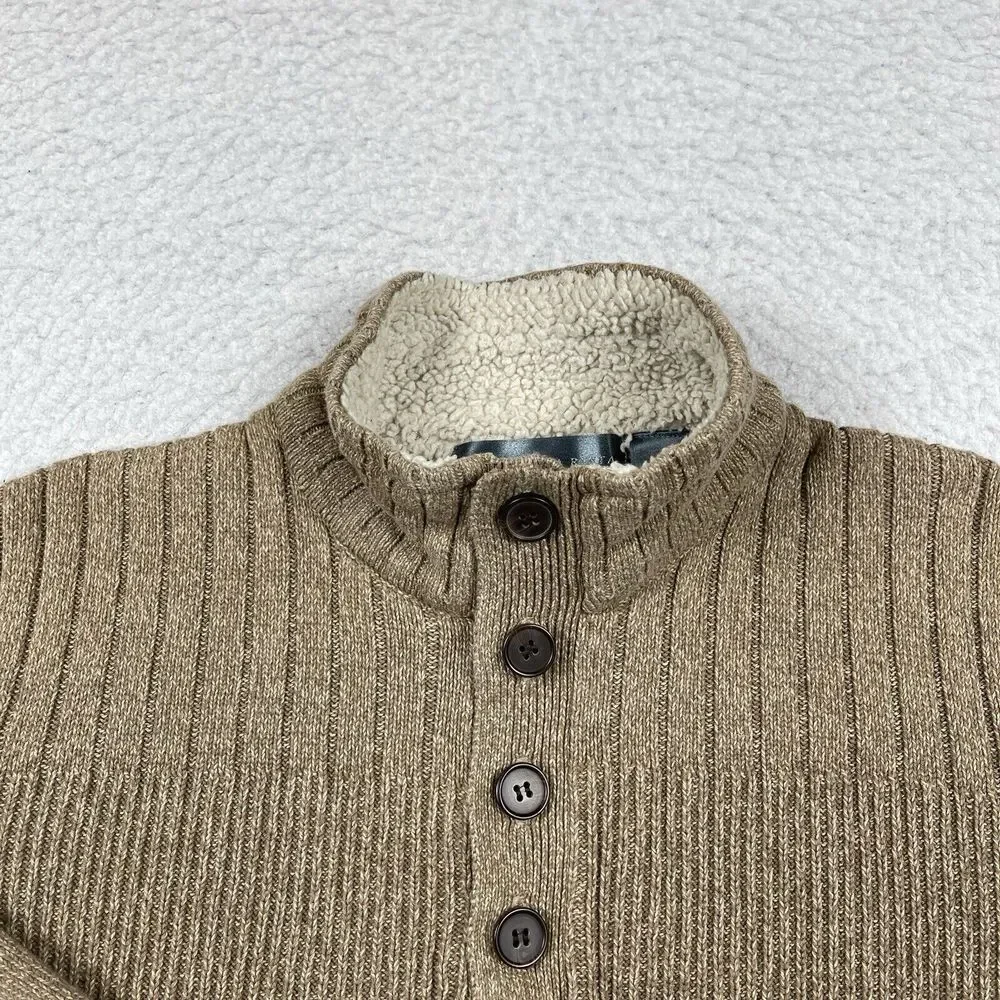 Oscar De La‎ Renta Sweater Mens XL Brown Sherpa Collar Pullover Preppy Workwear